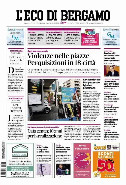 Prima pagina L'Eco di Bergamo