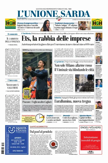 Prima pagina L Unione Sarda