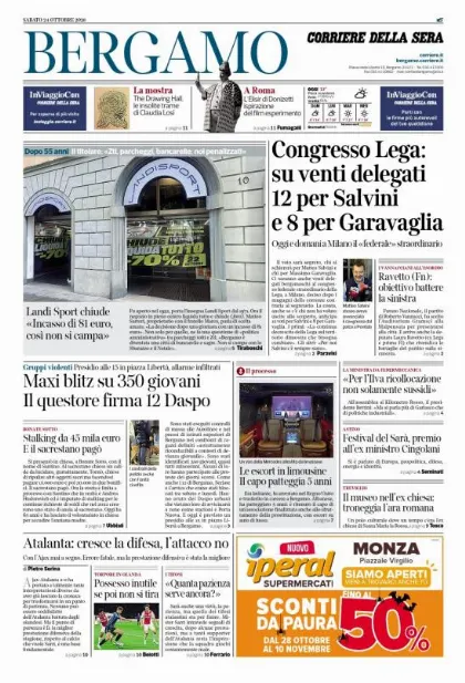 Prima pagina Corriere della Sera | Bergamo