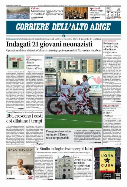 Prima pagina Corriere dell'Alto Adige