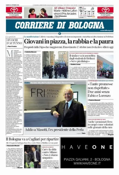 Prima pagina Corriere di Bologna