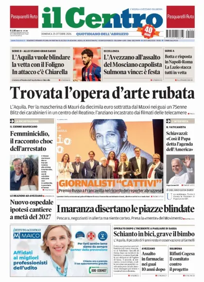 Prima pagina Il Centro | L'Aquila