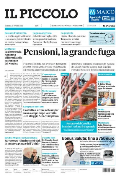 Prima pagina Il Piccolo | Gorizia e Monfalcone