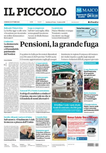 Prima pagina Il Piccolo | Trieste