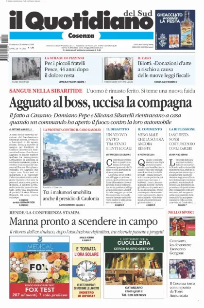 Prima pagina Il Quotidiano del Sud | Cosenza