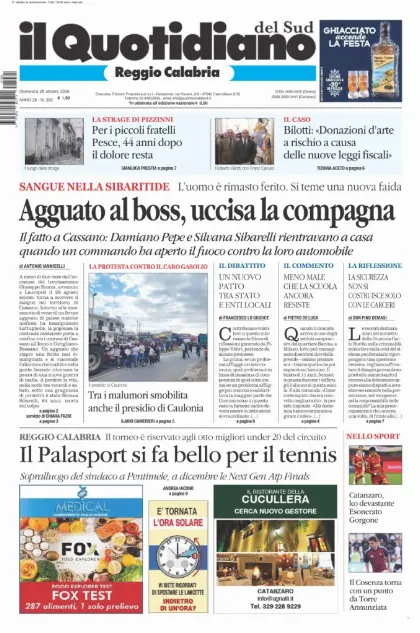 Prima pagina Il Quotidiano del Sud | Reggio Calabria