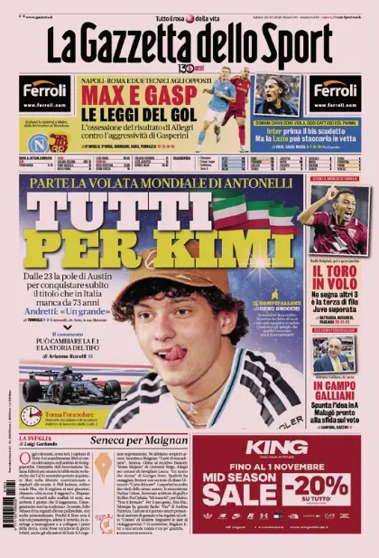 Prima pagina La Gazzetta dello Sport