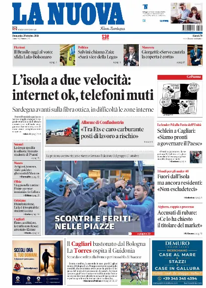 Prima pagina La Nuova Sardegna