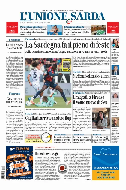 Prima pagina L Unione Sarda