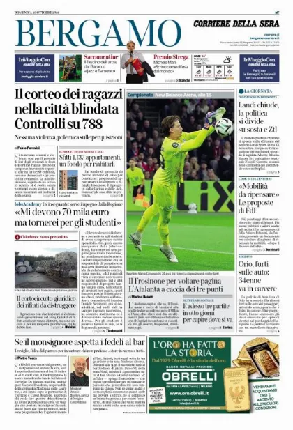 Prima pagina Corriere della Sera | Bergamo