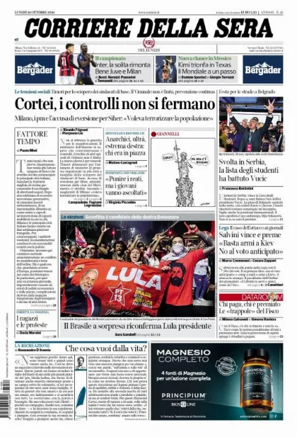 Prima pagina Corriere della Sera