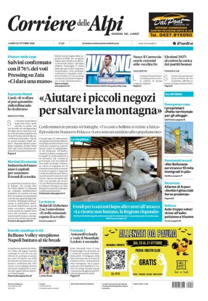 Prima pagina Corriere delle Alpi | Belluno