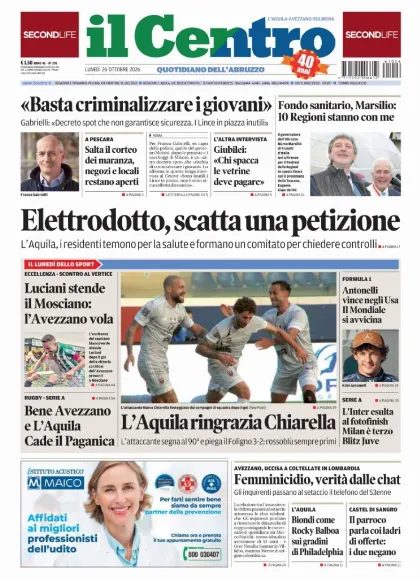 Prima pagina Il Centro | L'Aquila