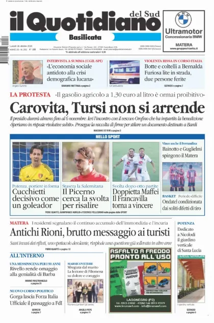 Prima pagina Il Quotidiano del Sud | Basilicata