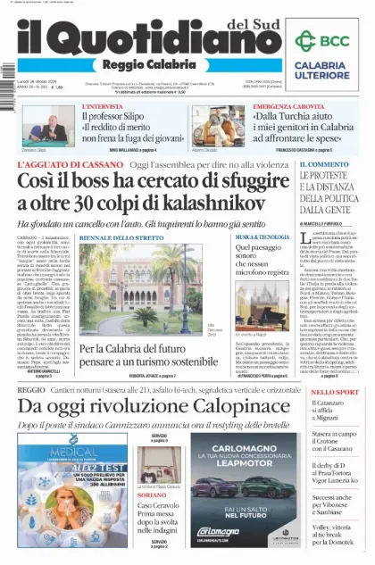 Prima pagina Il Quotidiano del Sud | Reggio Calabria
