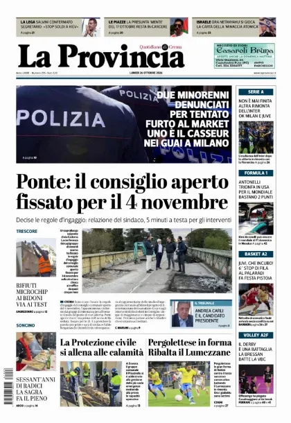 Prima pagina La Provincia | Crema
