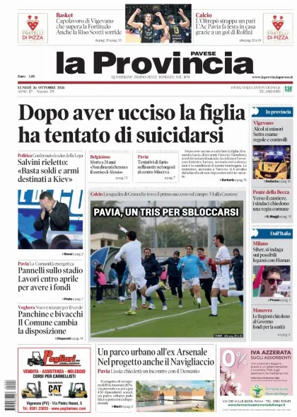 Prima pagina La Provincia Pavese