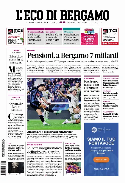 Prima pagina L'Eco di Bergamo