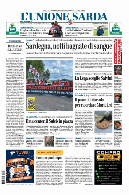 Prima pagina L Unione Sarda
