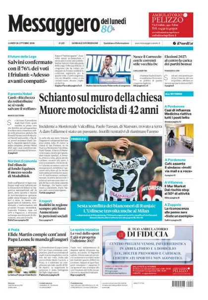 Prima pagina Messaggero Veneto | Pordenone