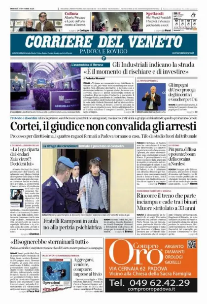 Prima pagina Corriere del Veneto | Padova e Rovigo