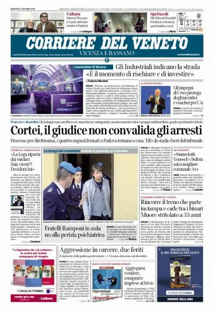 Prima pagina Corriere del Veneto | Vicenza e Bassano