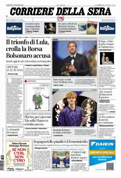 Prima pagina Corriere della Sera