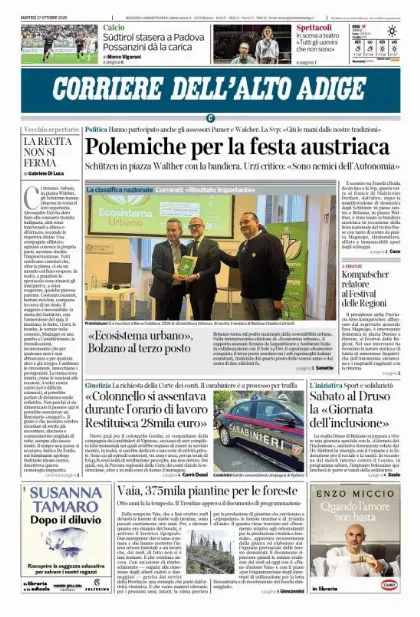 Prima pagina Corriere dell'Alto Adige