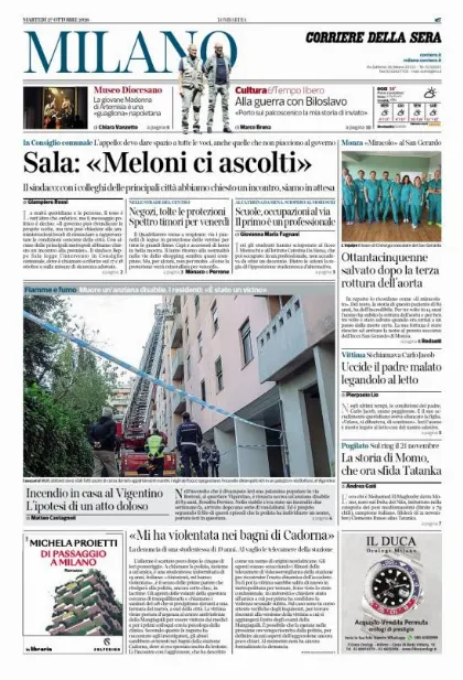 Prima pagina Corriere della Sera | Milano