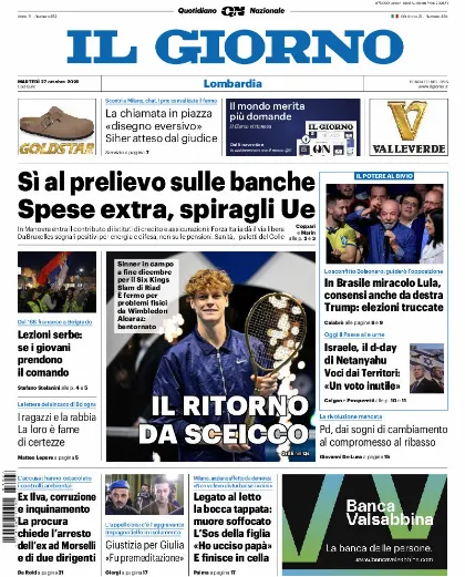 Prima pagina Il Giorno