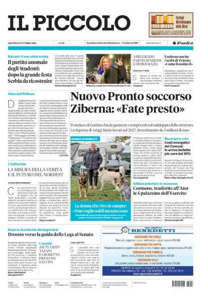 Prima pagina Il Piccolo | Gorizia e Monfalcone