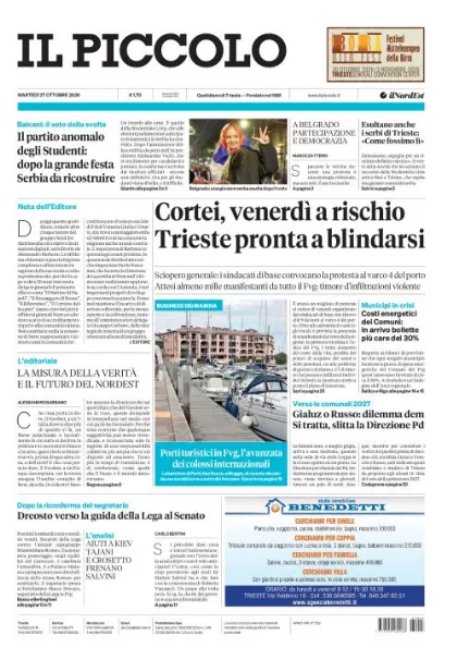 Prima pagina Il Piccolo | Trieste