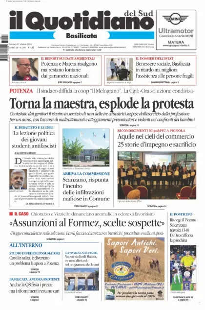 Prima pagina Il Quotidiano del Sud | Basilicata