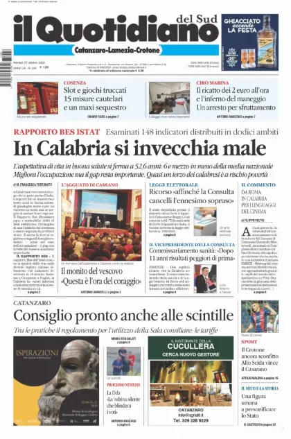Prima pagina Il Quotidiano del Sud | Catanzaro, Lamezia e Crotone
