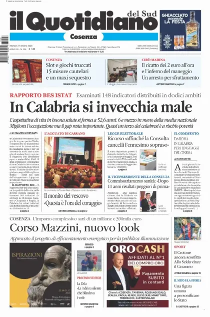 Prima pagina Il Quotidiano del Sud | Cosenza