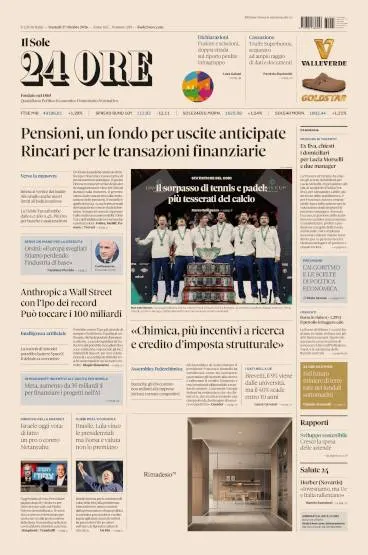 Prima pagina Il Sole 24 Ore