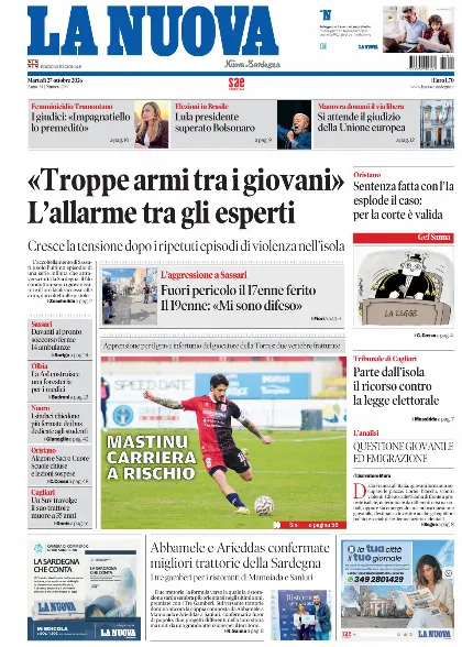Prima pagina La Nuova Sardegna