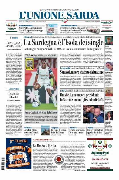 Prima pagina L Unione Sarda
