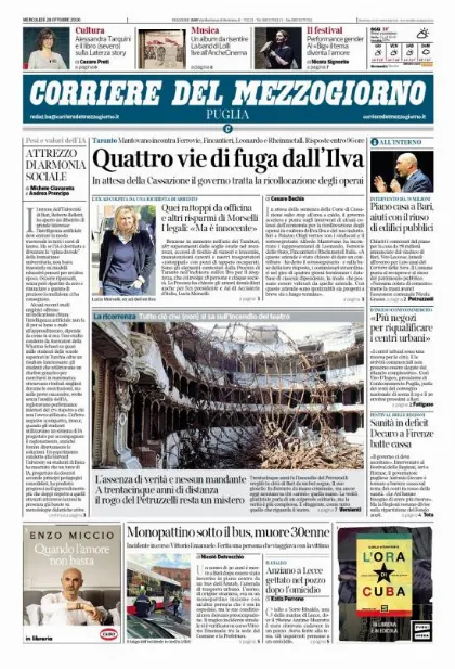 Prima pagina Corriere del Mezzogiorno | Puglia