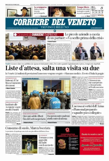 Prima pagina Corriere del Veneto | Treviso e Belluno