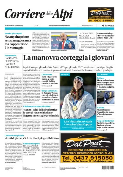 Prima pagina Corriere delle Alpi | Belluno