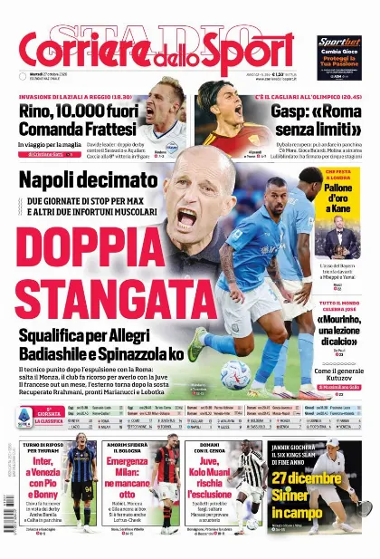 Prima pagina Corriere dello Sport - Stadio