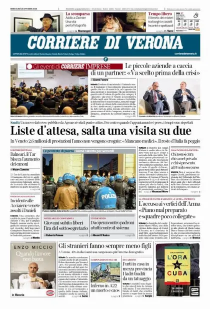 Prima pagina Corriere di Verona