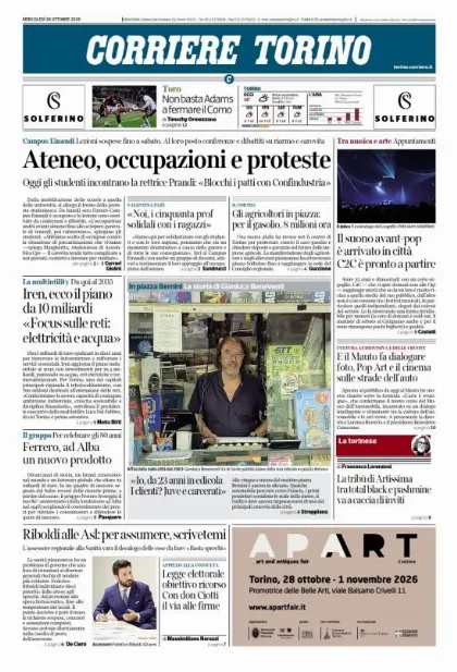 Prima pagina Corriere della Sera | Torino