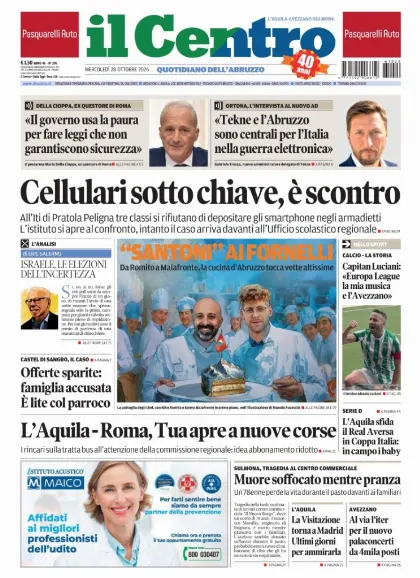 Prima pagina Il Centro | L'Aquila