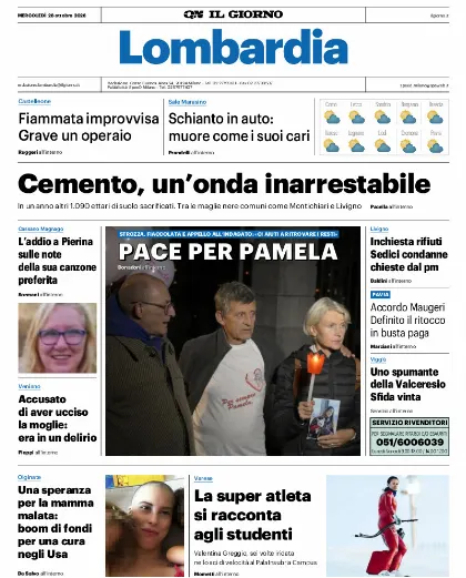 Prima pagina Il Giorno
