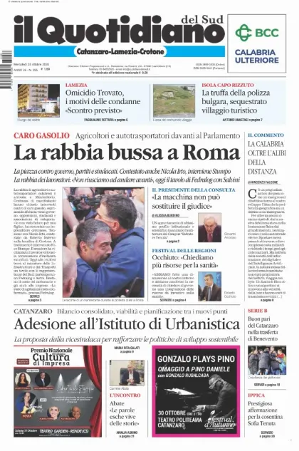 Prima pagina Il Quotidiano del Sud | Catanzaro, Lamezia e Crotone