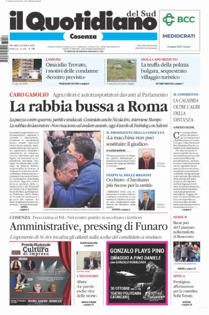 Prima pagina Il Quotidiano del Sud | Cosenza