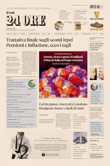 Prima pagina Il Sole 24 Ore