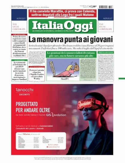 Prima pagina ItaliaOggi